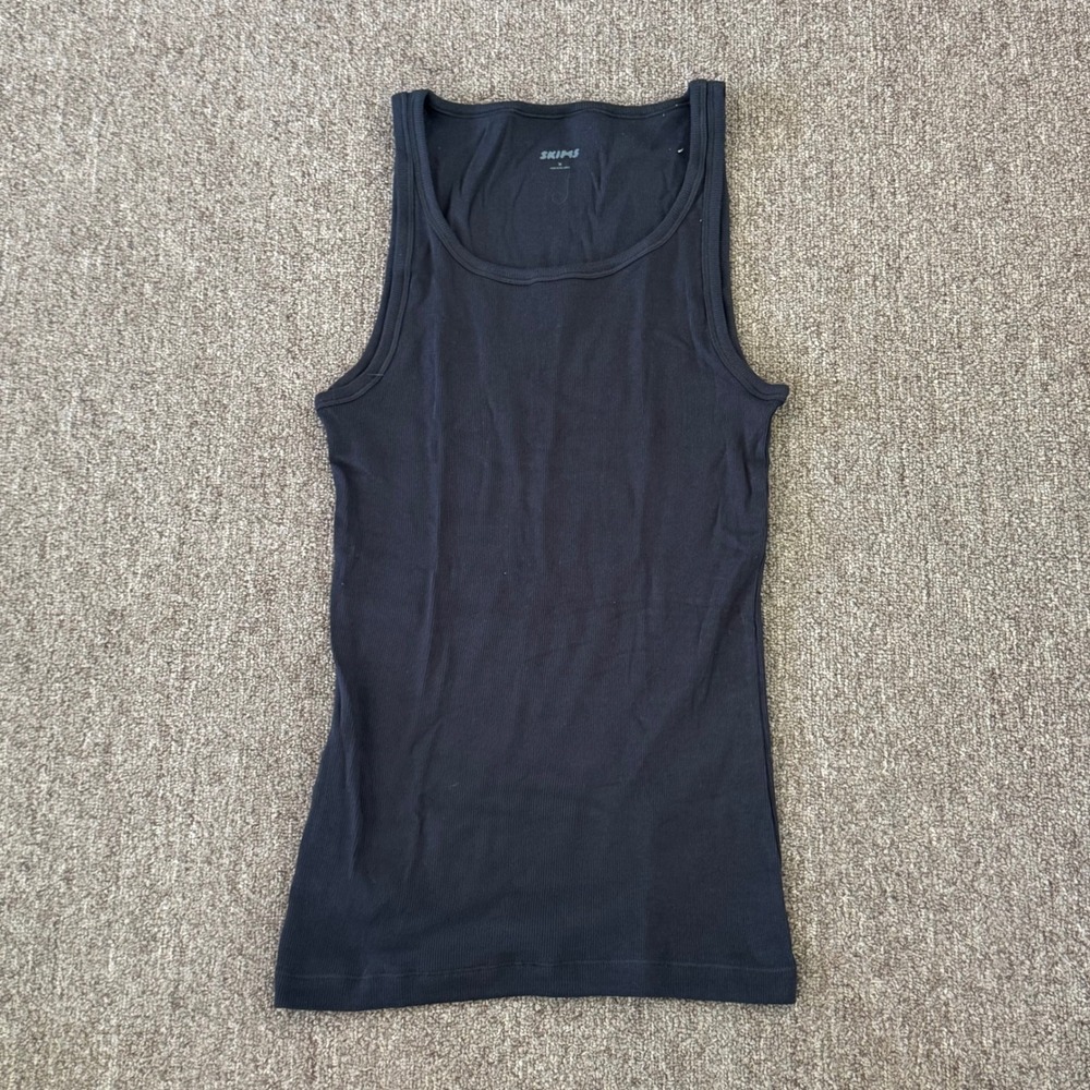 SKIMS Mens Cotton Rib Tank Top Onyx Black Ribbed Sleeveless TP-TNK-5788M Size M